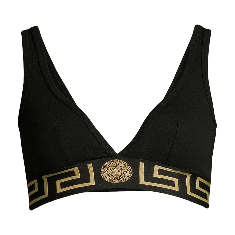 Versace Women's La Greeca Stripe Bi-Stretch Black Bra Versace sz 2 US S IT 40